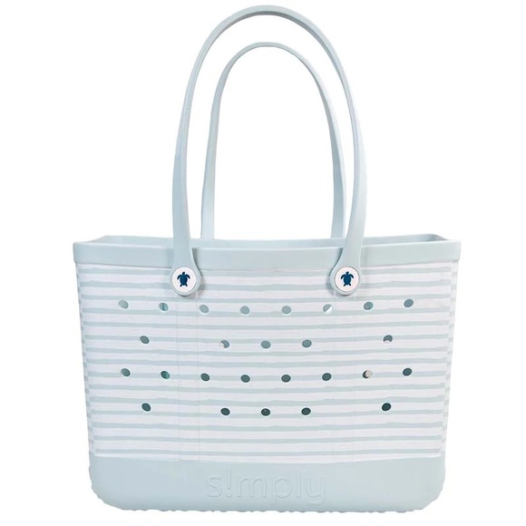 Simply Southern Handbags - 🌊 NWT Simply Southern Blue Stripe Large Tote Bogg Style Bag XL Beach Sports